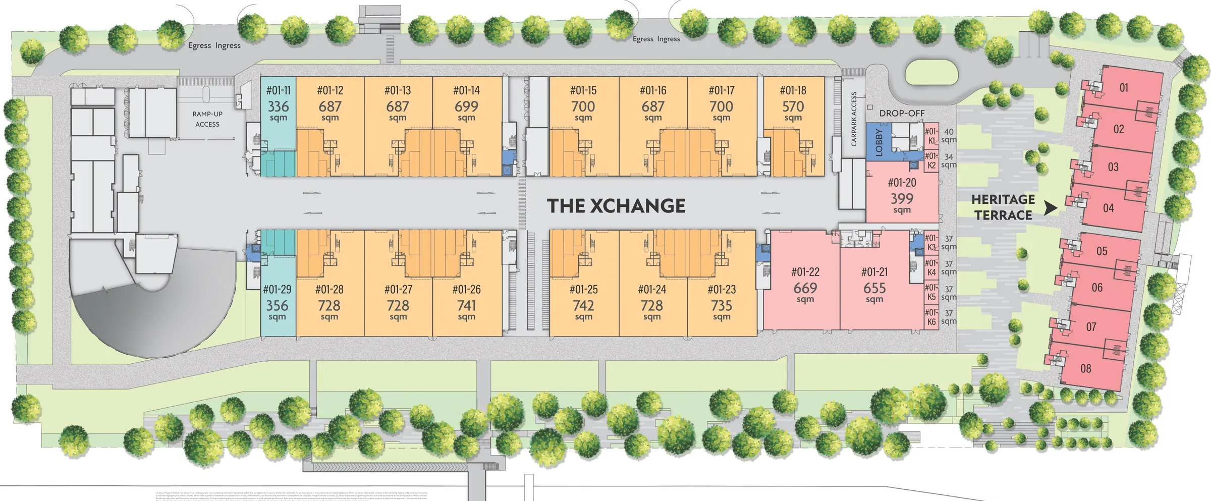 Gourmet Xchange The Xchange unit key plan, 1st storey, with unit numbers and areas in sqm