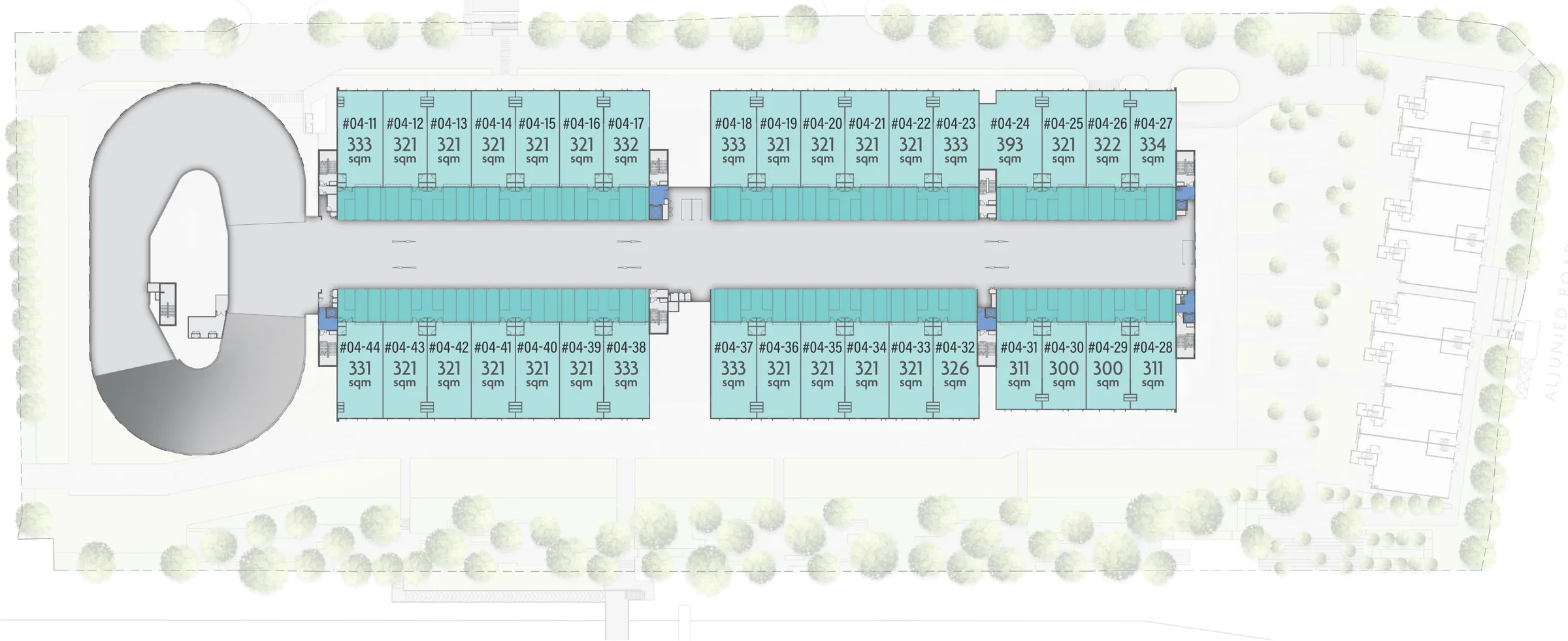 Gourmet Xchange The Xchange unit key plan, 4th storey, with unit numbers and areas in sqm